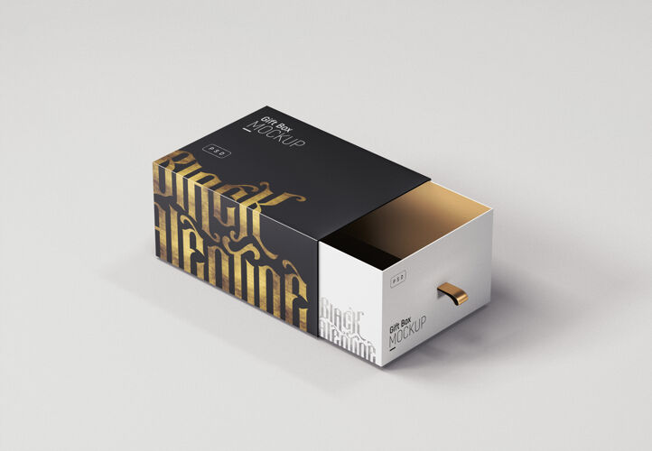 盒子模型豪华的黑色和金色礼品盒模型现实场景品牌