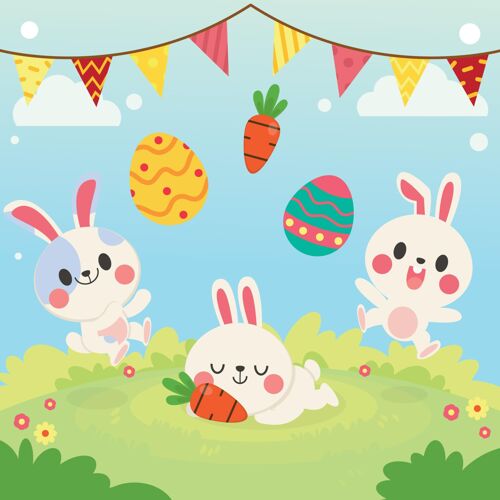 节日手绘可爱的复活节兔子插图手绘节日复活节快乐