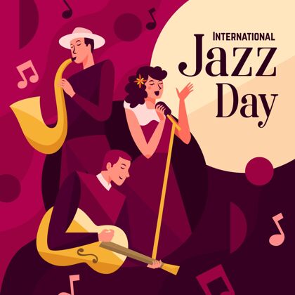 经典手绘国际爵士日插画国际乐器活动