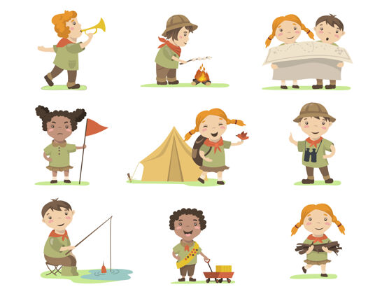 工具包快乐童子军服装平套网页设计棉花糖徒步旅行乐趣