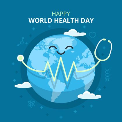 国际世界卫生日插图与行星和听诊器健康医疗保健医药