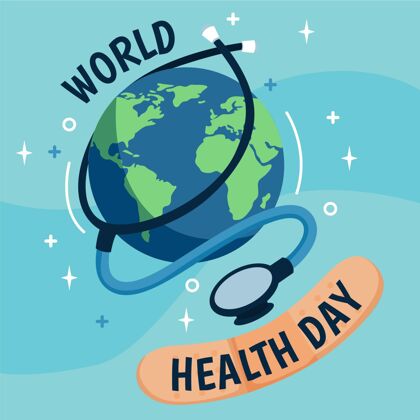 医疗保健世界卫生日插图与行星和听诊器医疗国际全球
