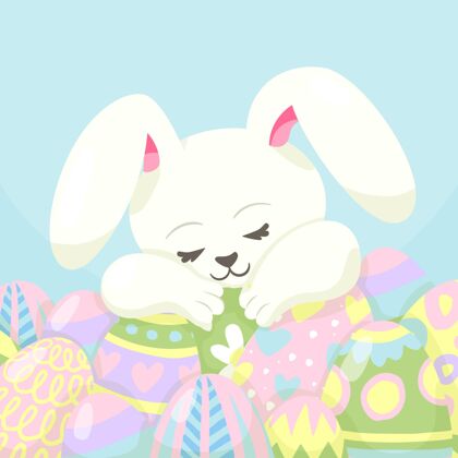 节日手绘可爱的复活节兔子插图可爱问候庆祝