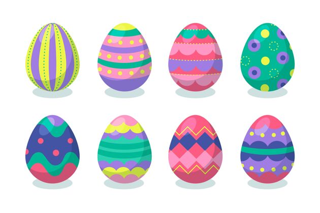 包装彩色平面装饰复活节彩蛋收藏插图设置五颜六色