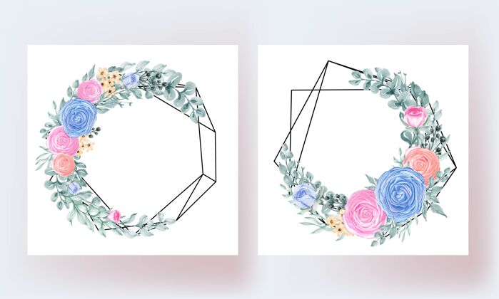 开花美丽的花玫瑰叶框架几何模板几何边框分支