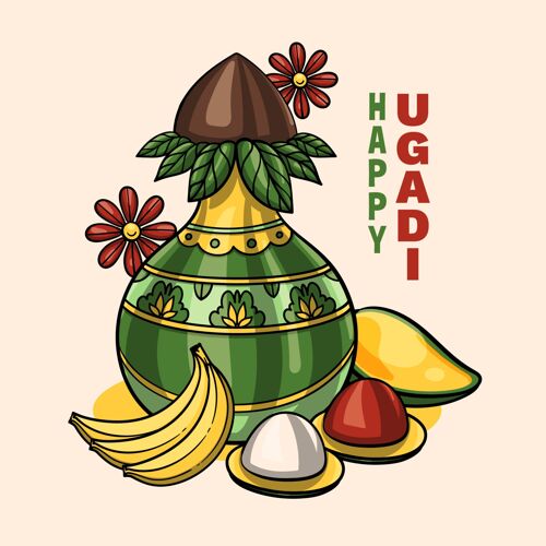 节日手绘快乐？乌加迪插图印度新年乌加迪
