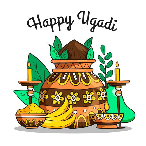 印度教手绘快乐？乌加迪插图庆祝乌加迪手绘