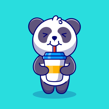 熊可爱的熊猫喝咖啡卡通图标插图卡通食物可爱
