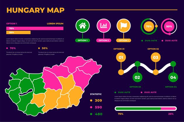 线性线性彩色匈牙利地图信息图国家地图信息图轮廓