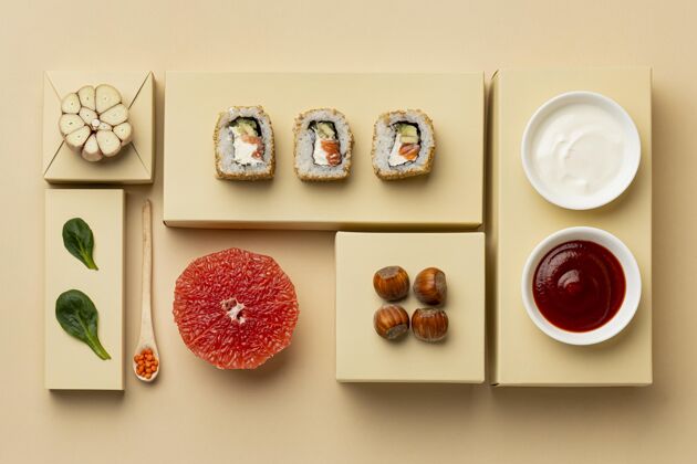 俯视图灵活的饮食搭配寿司烹饪美食美味