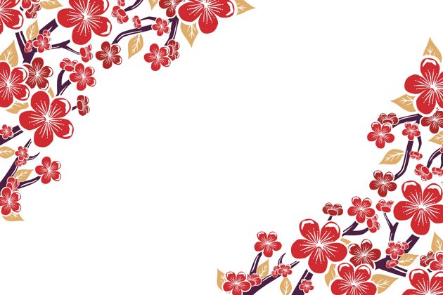 春节手绘粉色梅花背景复制空间庆典花背景