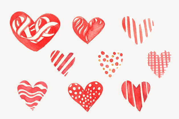 水彩画情人节快乐心形图标系列爱情情人节绘画