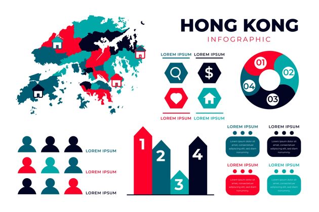增长平面香港地图信息图形香港营销模板