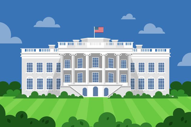 美国白宫平面设计插画工作场所住宅房子