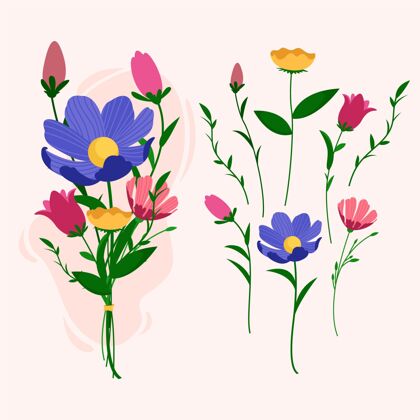 花卉平面设计春花系列季节五颜六色设置
