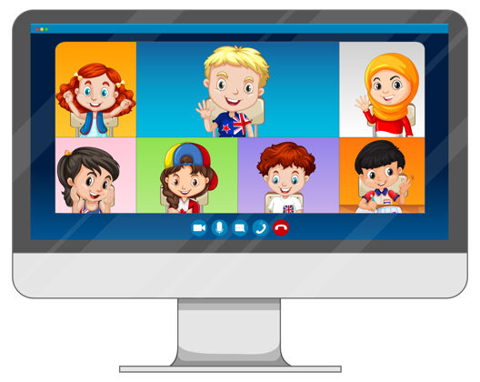 计算机学生视频聊天在线屏幕上的电脑屏幕上的白色背景网站技术伴侣