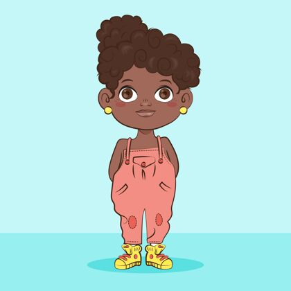 快乐卡通非洲裔美国女孩插图人笑脸