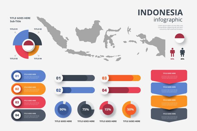 营销平面设计印尼地图信息图形模板图形过程增长