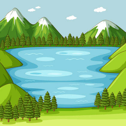 季节空旷的绿色自然景观与湖泊户外夏天剪贴画