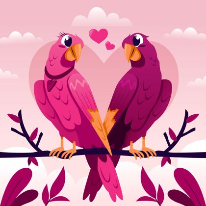 动物可爱的情人节情侣庆祝浪漫2月14日
