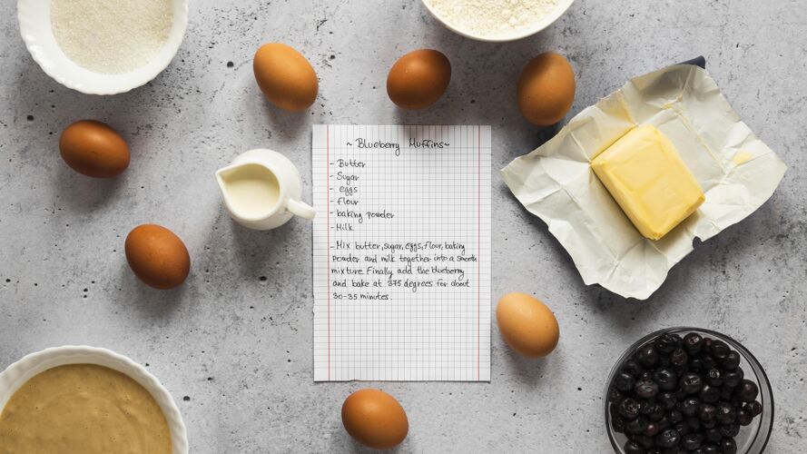 烹饪鸡蛋食品配料顶视图美食笔记本水平
