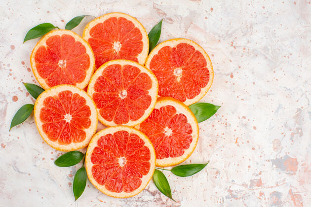 维生素俯瞰美味的柚子片裸体表与复制空间柑橘水果葡萄柚片