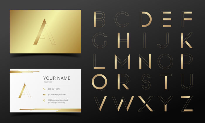 品牌标志和品牌设计的现代风格的金色字母表模板黄金标志