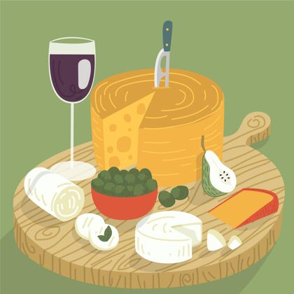 营养美味的奶酪小吃 放在砧板上 配上葡萄酒烹饪膳食美食