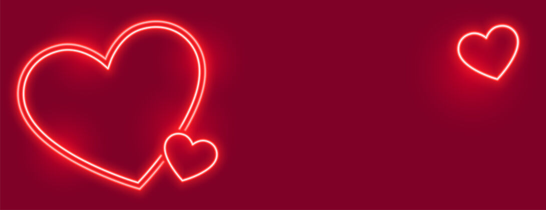 抽象可爱的霓虹红心横幅与文字空间情人节礼物情人节