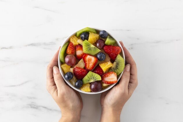 早餐一碗健康水果顶视图健康美味膳食
