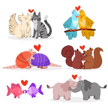 动物手绘情人节动物情侣套装准备印刷爱情情人节