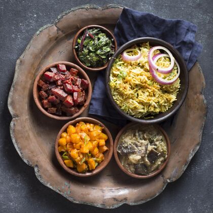 烹饪俯视各种各样的？巴基斯坦美食东方安排膳食