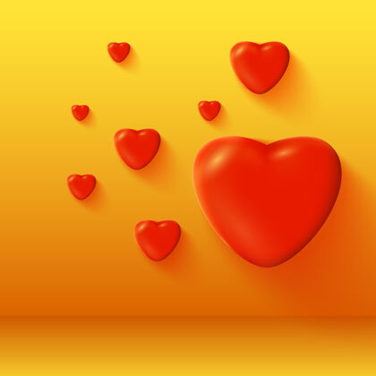 情人节情人节用浪漫的3d鲜红的心隔离矢量插画光感情明亮