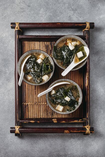 餐厅顶视图日本菜在碗的安排美食亚洲营养