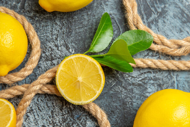 顶部用绳子顶着新鲜的柠檬食品绳子健康