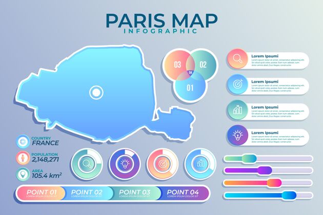 信息渐变巴黎地图信息图图表地图进步