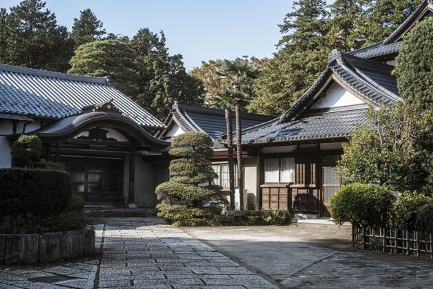 圣殿日本寺庙建筑群的正视图建筑传统寺庙