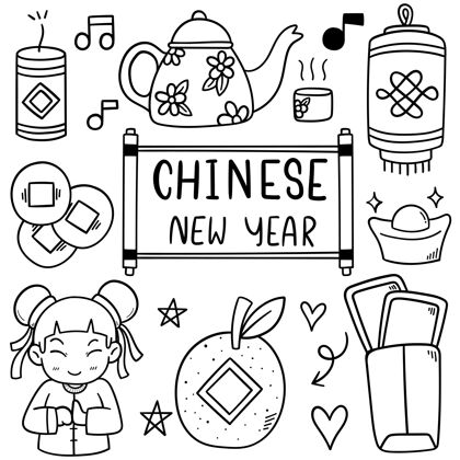手中国新年图标涂鸦风格中国东方灯笼