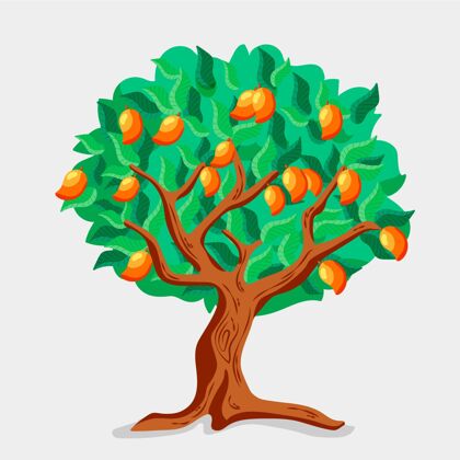 营养平面设计芒果树与水果和树叶植物美味食物