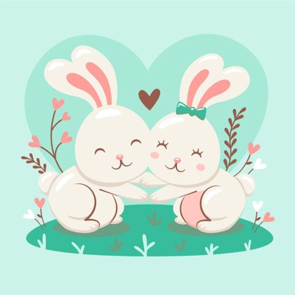 情侣可爱的兔子夫妇动物情人节事件