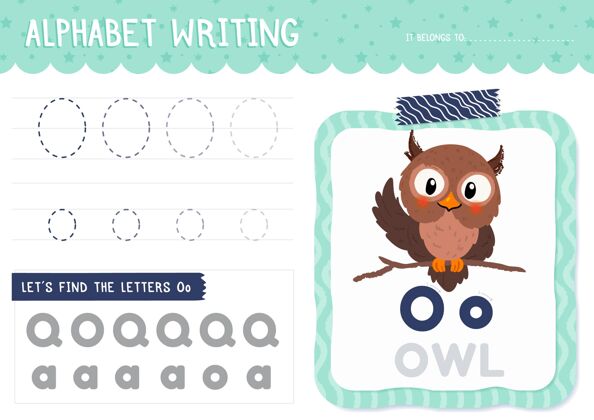 创造力带猫头鹰的字母o教学字母孩子