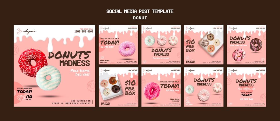 帖子甜甜圈疯狂instagram帖子模板美味食品社交媒体帖子