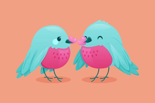 鸟可爱的情人节小鸟情侣庆祝可爱情人节