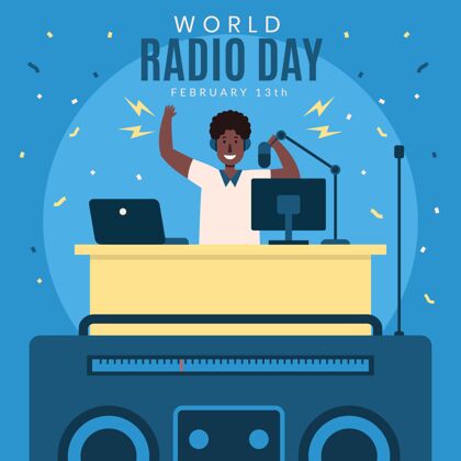 媒体平面设计世界广播日与人音乐复古平面设计