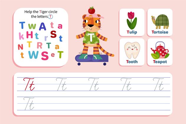 活动带老虎的字母t孩子知识早期教育