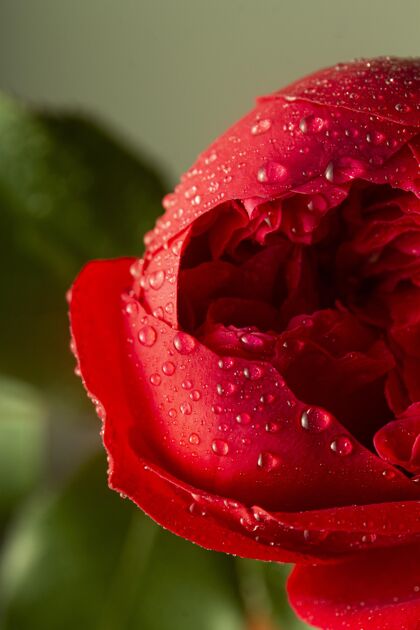 花瓣用水滴拍下红花的特写镜头美丽植物开花