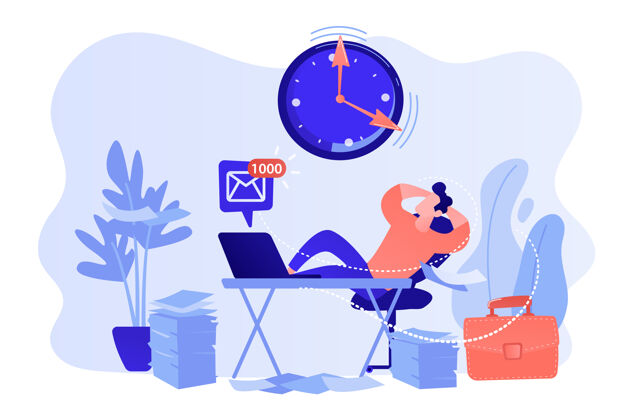 办公室拖沓的商人双腿坐在办公桌上拖延工作拖沓 无利可图的时间花费 无用的消遣概念粉红珊瑚蓝矢量孤立的插图商人办公桌绘图