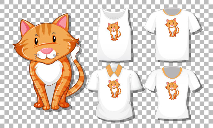 动物卡通猫角色与一套不同的衬衫隔离年轻衬衫人物