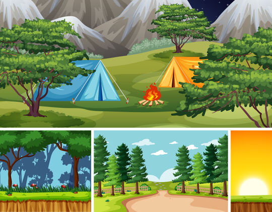 山四种不同的自然场景观光森林季节