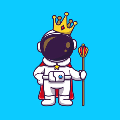 骑士可爱的宇航员王冠卡通图标插图科技图标概念孤立平面卡通风格宇航员头盔卡通